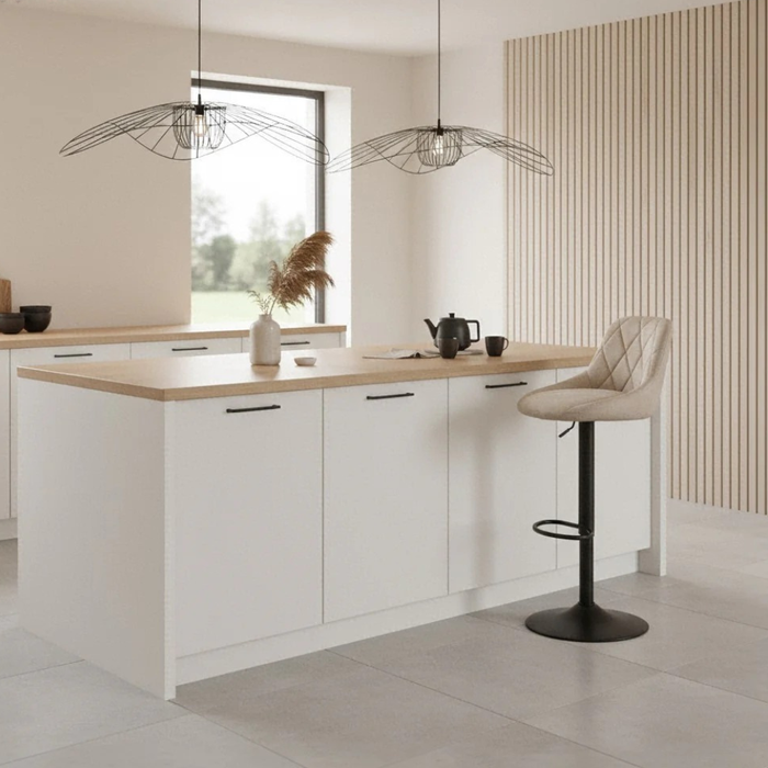 Luca, Set di 2 Sgabelli in microfibra Beige (45cm X 50cm H. 84/100cm)