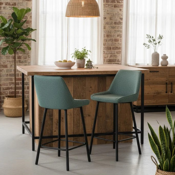 Fynn, Set di 2 Sgabelli in tessuto Acquamarina (50cm X 44cm H. 94cm)