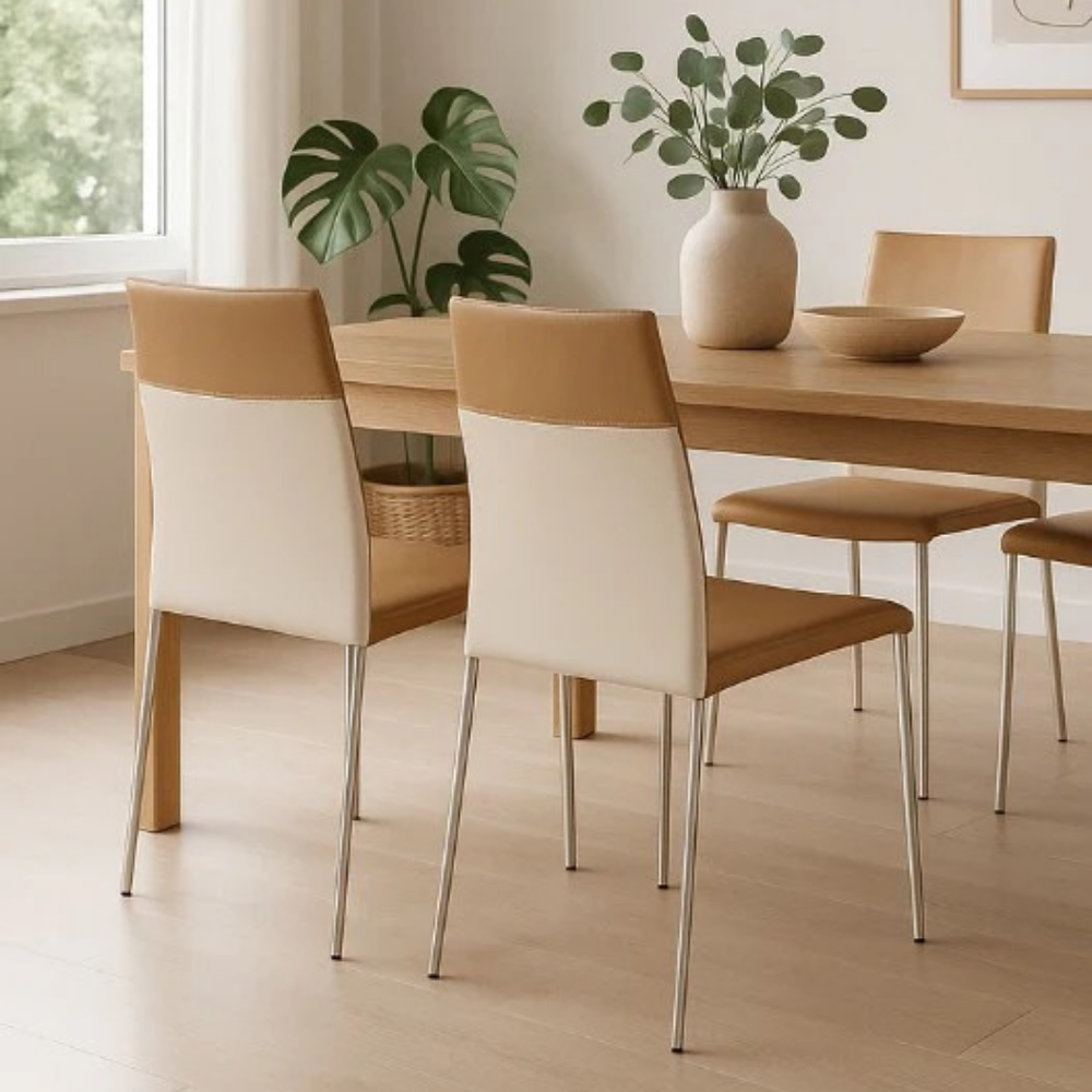 Pimpa, Set di 4 sedie in similpelle Beige (41.5cm X 44cm H. 85cm) | Duzzle