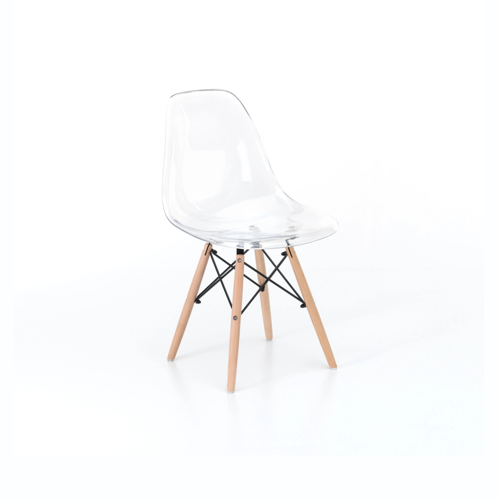 Casper, Set di 4 sedie in policarbonato Trasparente con gambe il legno di faggio (47cm X 46cm H. 82cm)| Duzzle