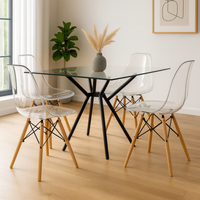 Casper, Set di 4 sedie in policarbonato Trasparente con gambe il legno di faggio (47cm X 46cm H. 82cm)| Duzzle