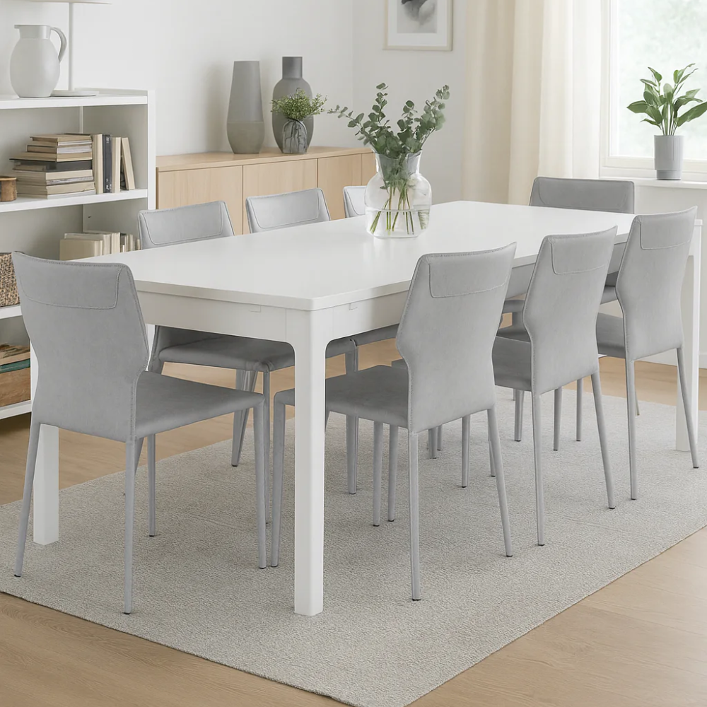 Lara, Set di 2 sedie in similcuoio Grigio chiaro (56cm X 44cm H. 86.5cm) | Duzzle