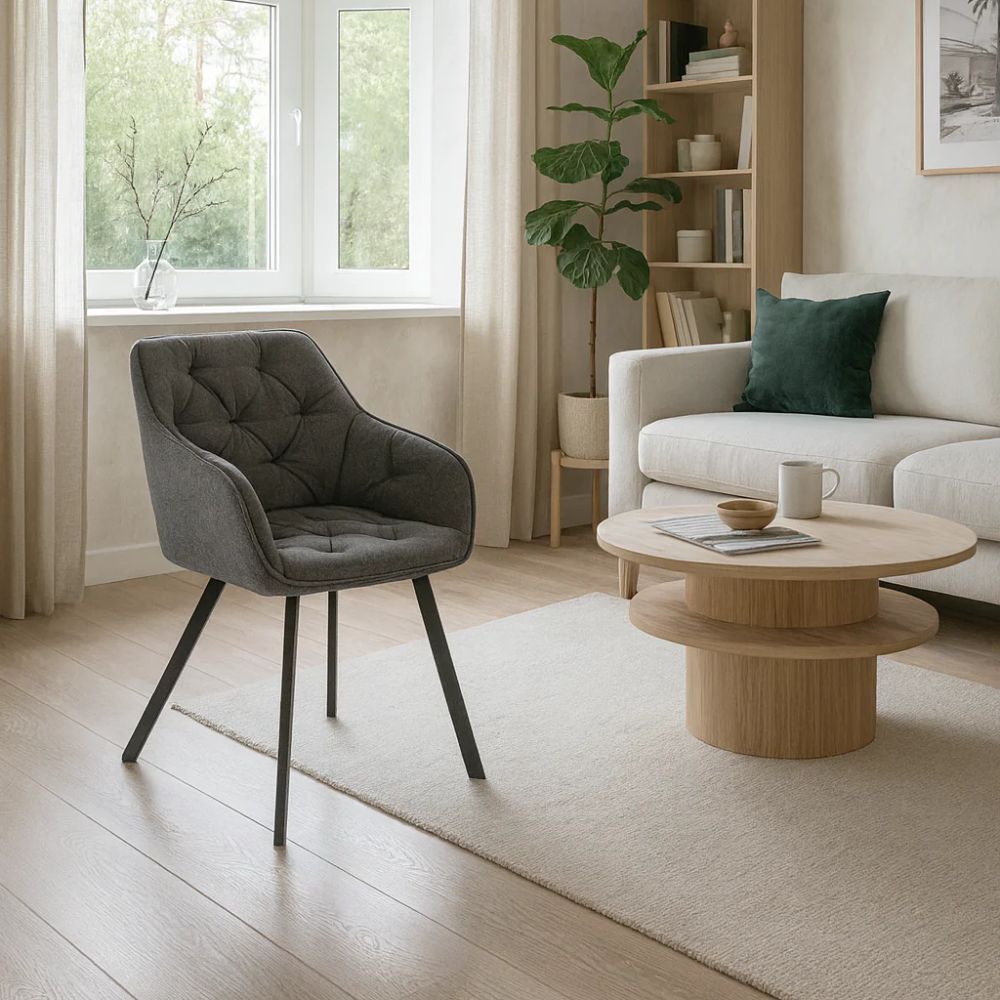 Thalia, Set di 2 sedie in tessuto Grigio scuro (60cm X 55cm H. 79cm) | Duzzle