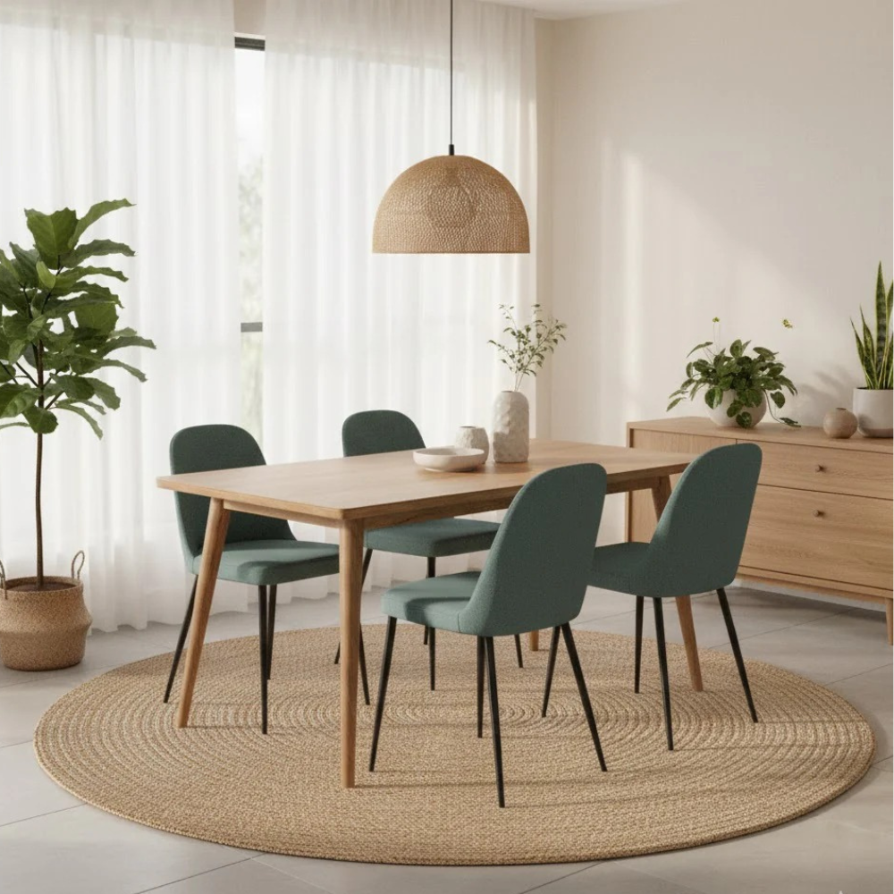 Corvina, Set di 4 sedie in tessuto Acquamarina (55cm X 46cm H. 85cm) | Duzzle