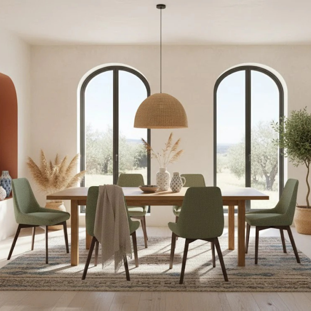 Erythea, Set di 4 sedie in tessuto Verde scuro (62cm X 49.5cm H. 87cm) | Duzzle