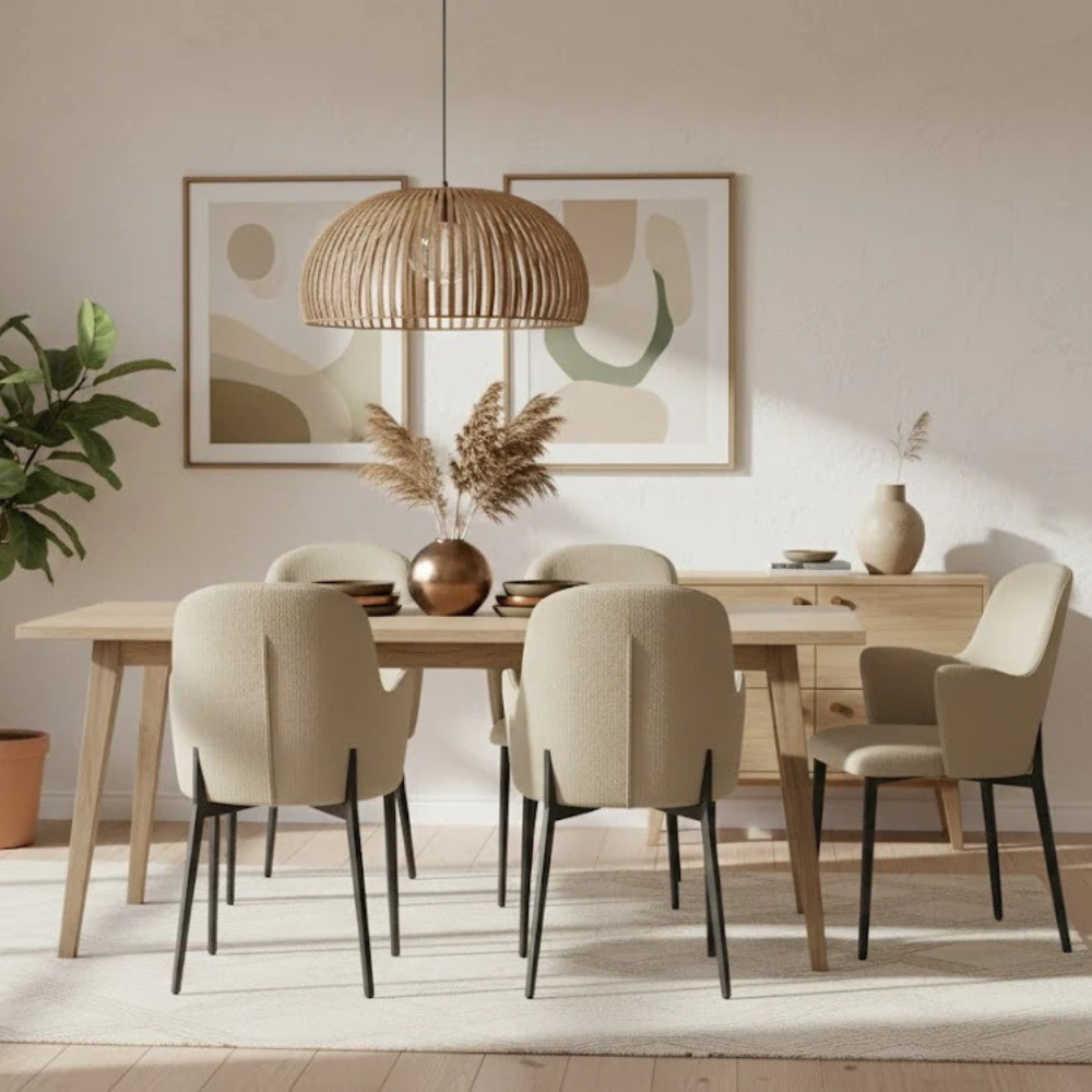 Flow, Set di 4 sedie in tessuto easy-clean Beige (53.5cm X 62.5cm H. 80cm) | Duzzle