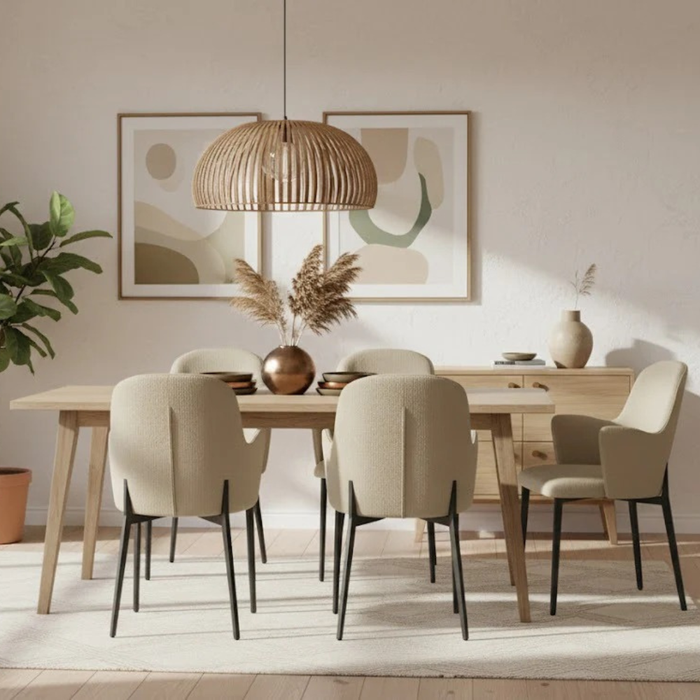 Flow, Set di 4 sedie in tessuto easy-clean Beige (53.5cm X 62.5cm H. 80cm) | Duzzle