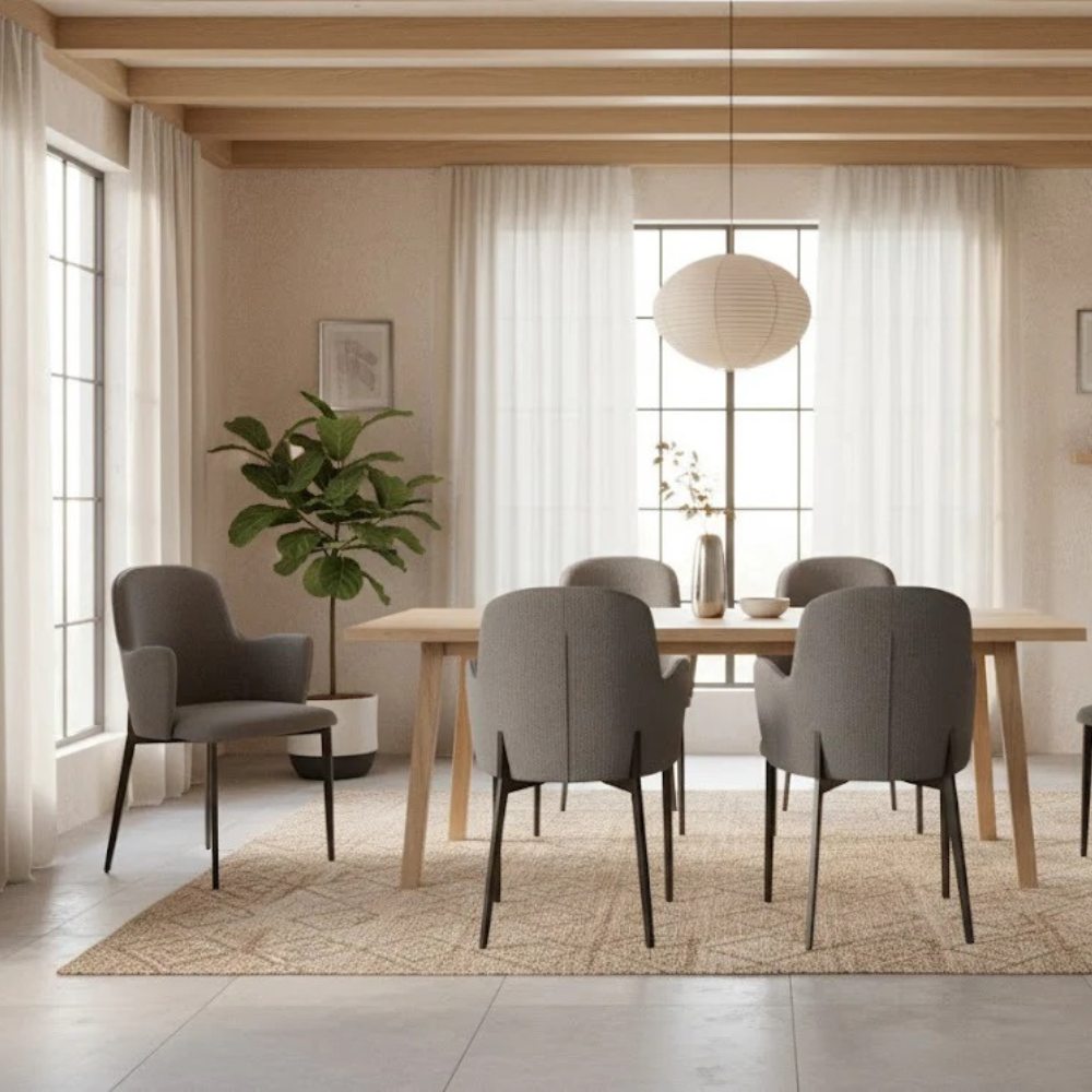 Flow, Set di 4 sedie in tessuto easy-clean Grigio Chiaro (53.5cm X 62.5cm H. 80cm) | Duzzle