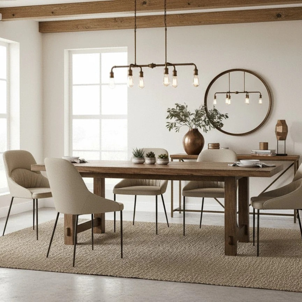 Set di 4 sedie da pranzo imbottite in tessuto beige Harmony con struttura in metallo facili da pulire | Duzzle