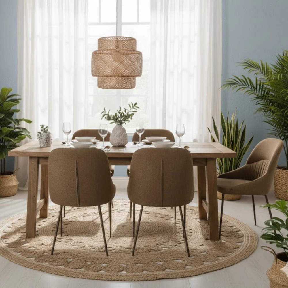 Set di 4 sedie da pranzo imbottite in tessuto marrone Shell con struttura in metallo facili da pulire | Duzzle