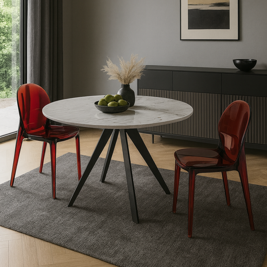 Sparkle, Set di 4 sedie in policarbonato colore Rosso  (42.5cm X 53cm H. 82.5cm)| Duzzle