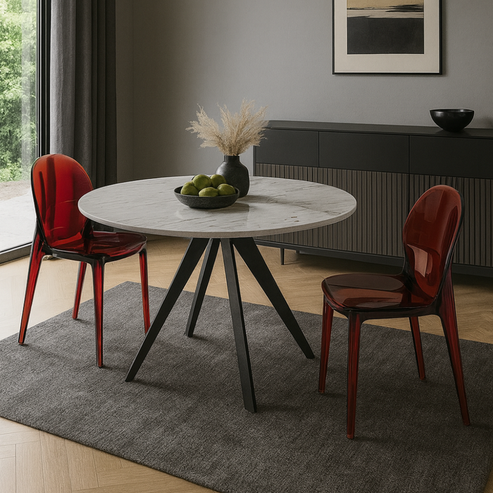 Sparkle, Set di 4 sedie in policarbonato colore Rosso  (42.5cm X 53cm H. 82.5cm)| Duzzle