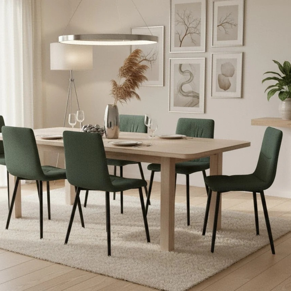 Daisy, Set di 4 sedie in tessuto easy-clean Verde (46cm X 55cm H. 87.5cm) | Duzzle