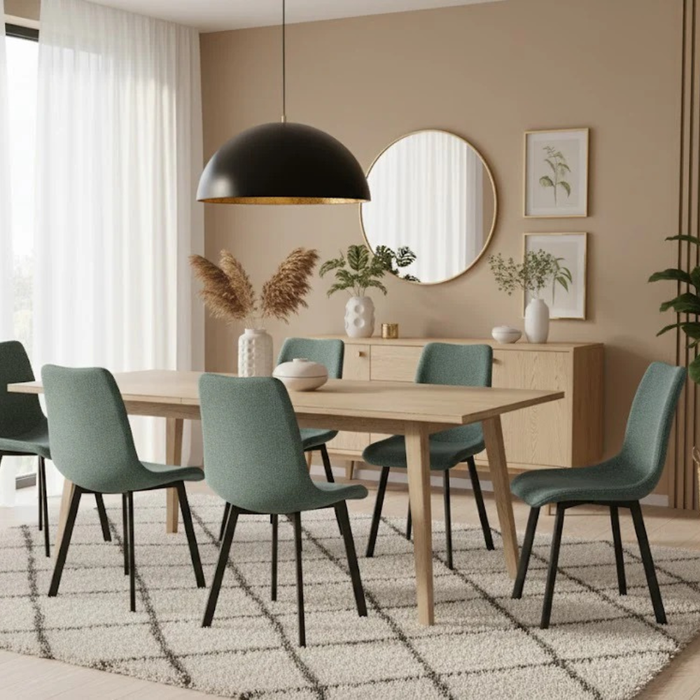 Grace, Set di 4 sedie in tessuto easy-clean Turchese (45cm X 56cm H. 86cm) | Duzzle