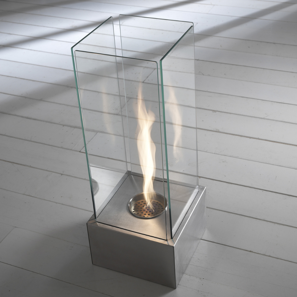 Glow, Caminetto al bioetanolo Grigio groffato (25cm X 25cm H. 65cm) | Duzzle