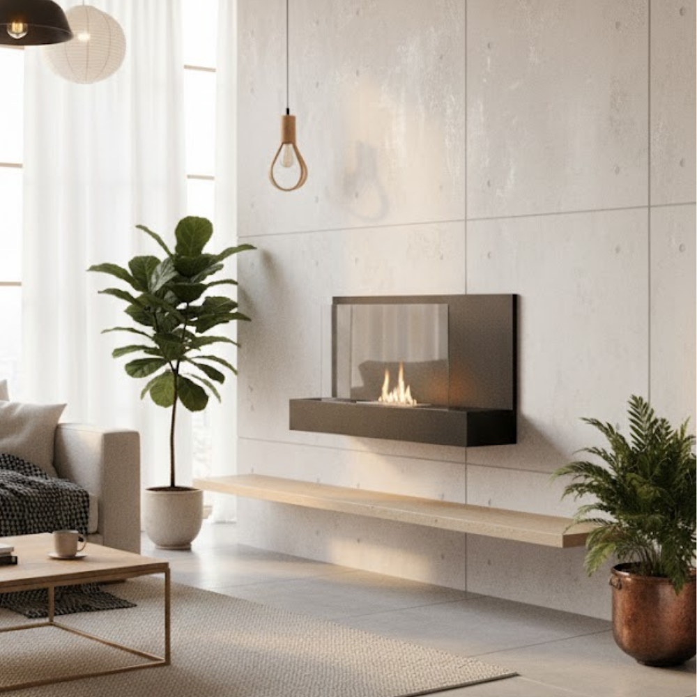 Flare, Biocamino da parete (26cm X 90cm H. 50cm)