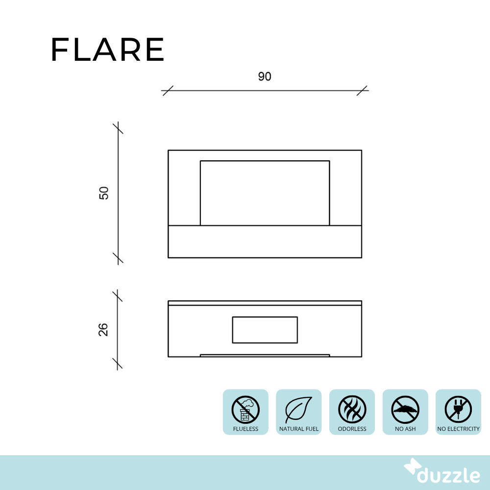 Flare, Biocamino da parete (26cm X 90cm H. 50cm)