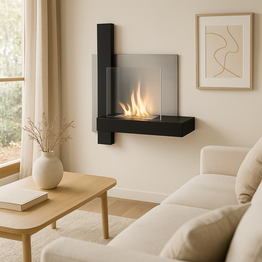 Blaze, Biocamino da parete Nero (22cm X 72cm H. 63cm) | Duzzle