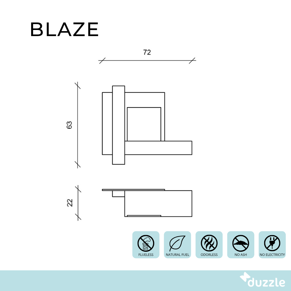 Blaze, Biocamino da parete Nero (22cm X 72cm H. 63cm) | Duzzle
