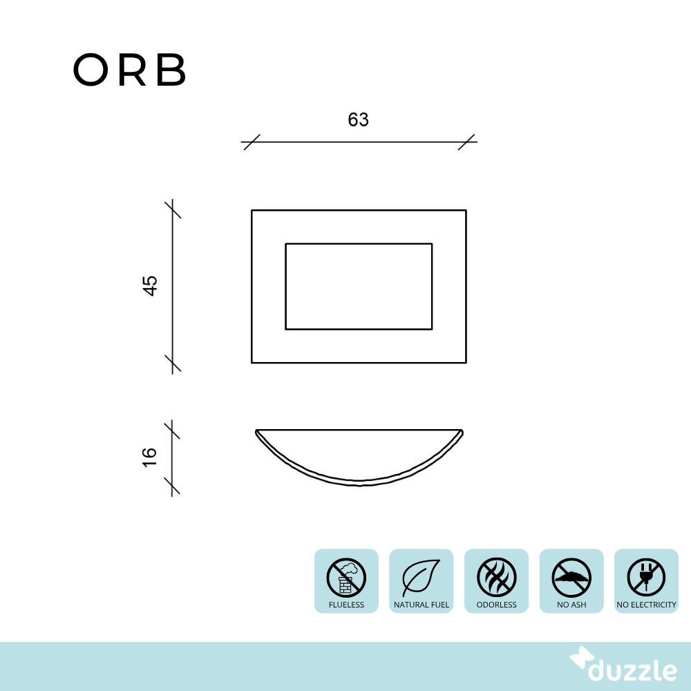 Orb, Biocamino da parete (15.5cm X 63cm H. 45cm)