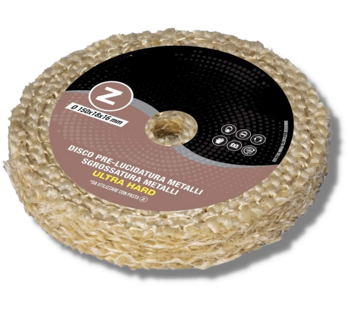 Disco Lucidatura In Sisal Pura Ultra Hard 150 mm Per Lucidare A Specchio Alluminio Acciaio Inox Metalli Ottone Rame Dischi Sgrossatura Mola Lucidante