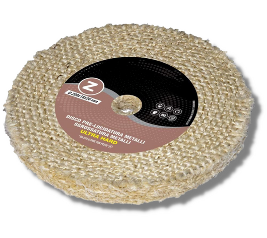 Disco Lucidatura In Sisal Pura Ultra Hard 200 mm Per Lucidare A Specchio Alluminio Acciaio Inox Metalli Ottone Rame Dischi Sgrossatura Mola Lucidante