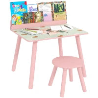 Set Tavolo e Sedia per Bambini con Portalibri e Motivo Orsetto, Rosa