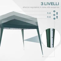 Gazebo Pieghevole da Giardino 2.4x2.4m con Struttura in Acciaio e Corde Antivento, Verde