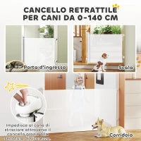 Cancellino per Cani Piccoli Estensibile 0-140x86.5 cm e Retrattile con Blocco Automatico, Bianco