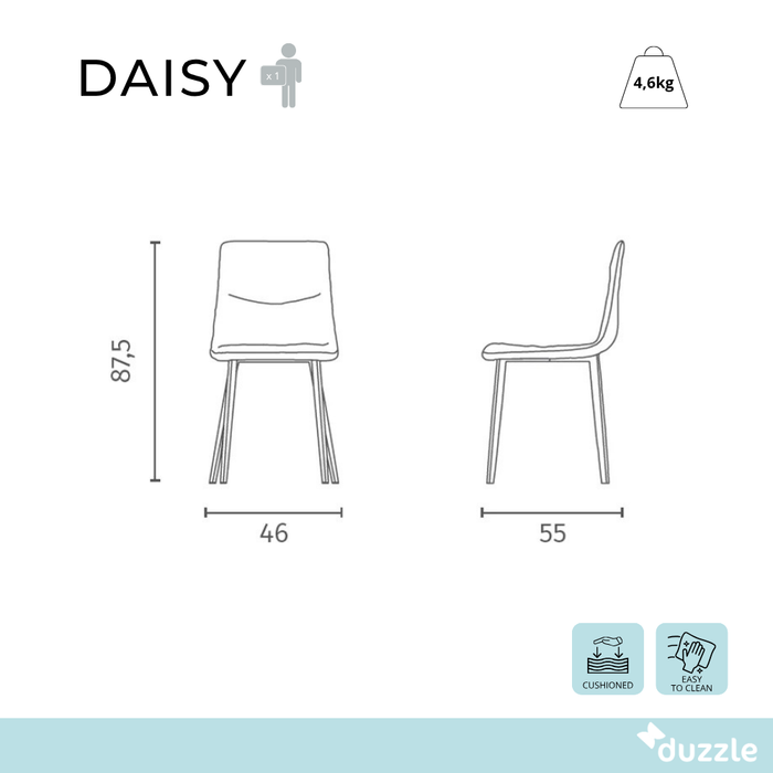 Daisy, Set di 4 sedie in tessuto easy-clean Beige (46cm X 55cm H. 87.5cm) | Duzzle