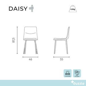 Daisy, Set di 4 sedie in tessuto easy-clean Grigio (46cm X 55cm H. 87.5cm) | Duzzle