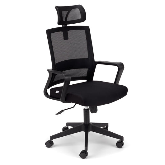 Sedia Girevole da Ufficio Dakar, massima Ergonomica, Schienale Alto e Poggiatesta Regolabile, Supporto Lombare Reclinabile, Rete Traspirante, Alzata a Gas, colore Nero