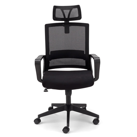 Sedia Girevole da Ufficio Dakar, massima Ergonomica, Schienale Alto e Poggiatesta Regolabile, Supporto Lombare Reclinabile, Rete Traspirante, Alzata a Gas, colore Nero