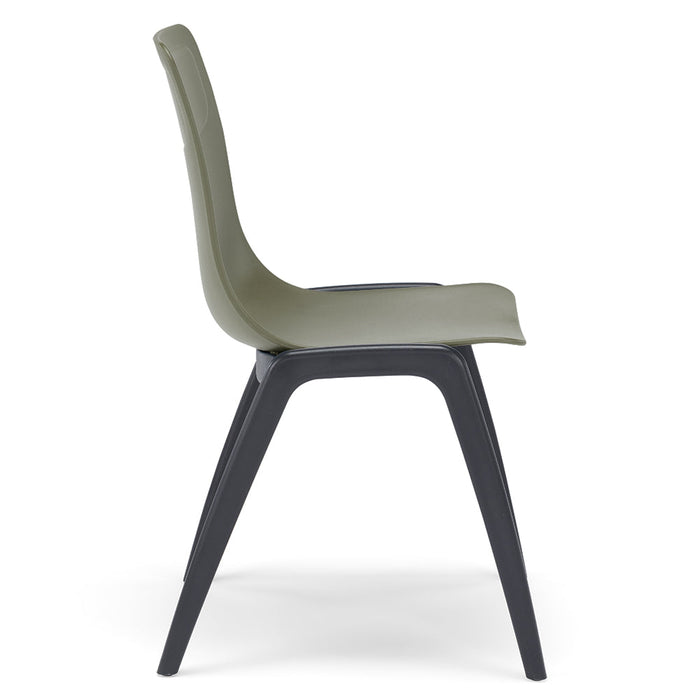 Sedia in tecnopolimero Dalia L colore Verde Oliva, 100% MADE IN ITALY, gambe Antracite, impilabile, design moderno ideale per sala da pranzo, cucina, soggiorno, ufficio, camera per bambini