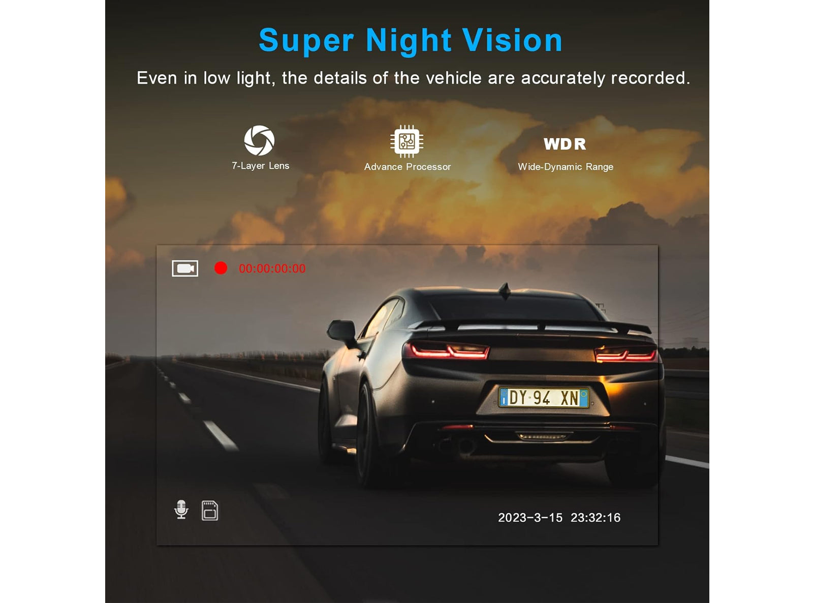 Dashcam Auto 1080P FHD IR Notte WDR Registrazione Loop G-Sensor 3" LCD