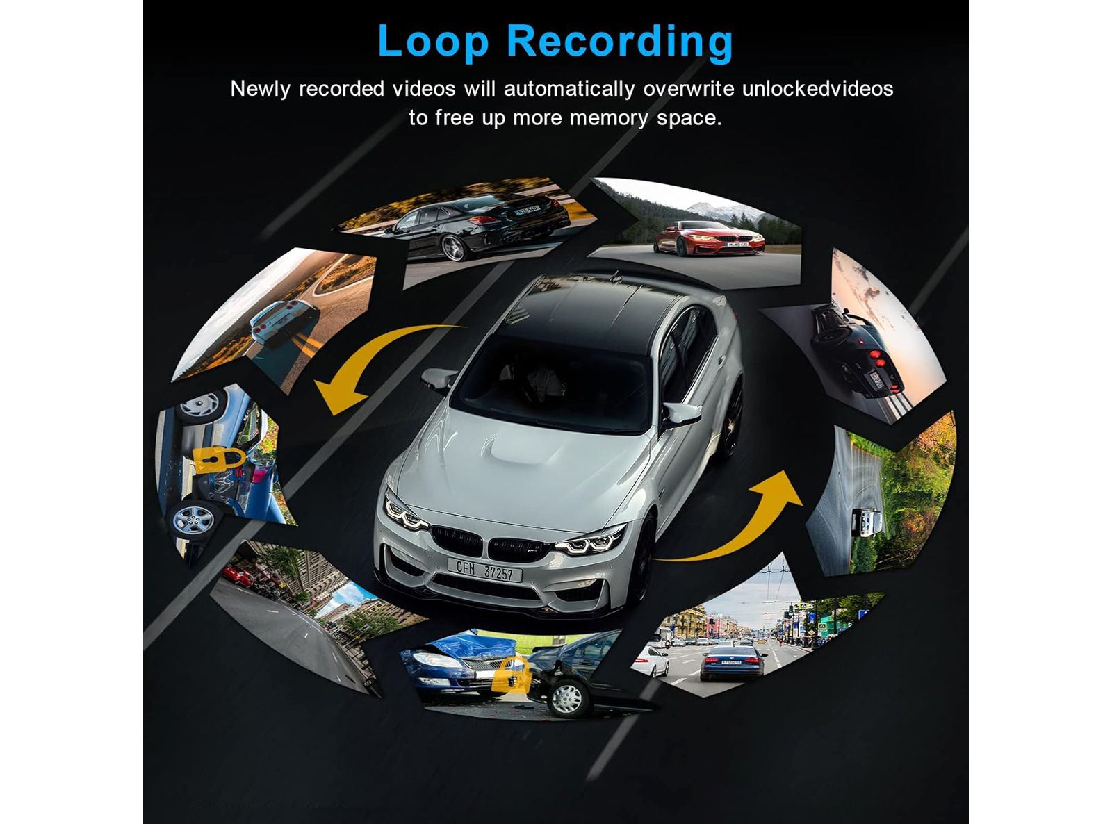 Dashcam Auto 1080P FHD IR Notte WDR Registrazione Loop G-Sensor 3" LCD