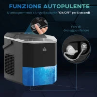 Macchina del Ghiaccio Autopulente da 9 Cubetti in 6-13 Minuti, in PP e Rame, 22.2x29.4x29 cm, Nera