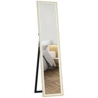 Specchio Moderno a Figura Intera da Parete e Autoportante, 37x157 cm, Bianco e Legno