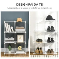 Mobile Scarpiera Modulare Salvaspazio, 6 Cubi in Plastica PP, 65x32x162 cm, Trasparente