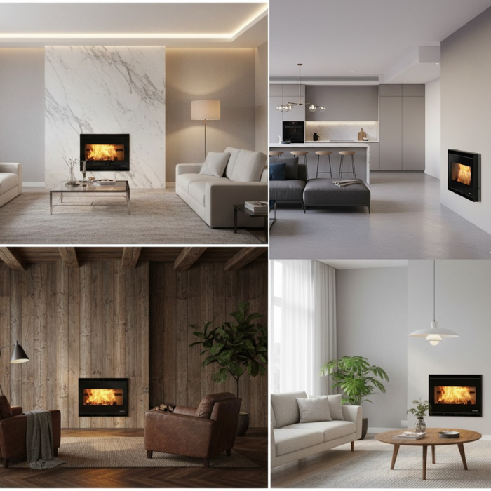 Caminetto a legna da inserimento convezione naturale focolare thermofix base in ghisa *** misure gtm70, confezione 1