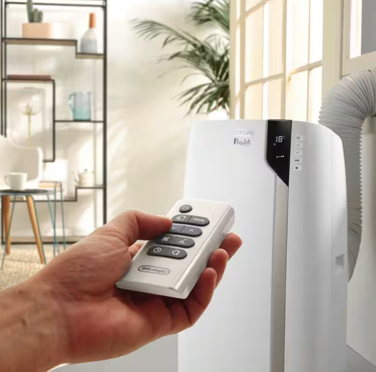 De'longhi pinguino pac ex93 - condizionatore d'aria molto silenzioso con tubo di scarico, tecnologia whisper – aria condizionata mobile per ambienti fino a 85 m³, 60 db(a), 3 velocità di ventilazione, classe energetica a+