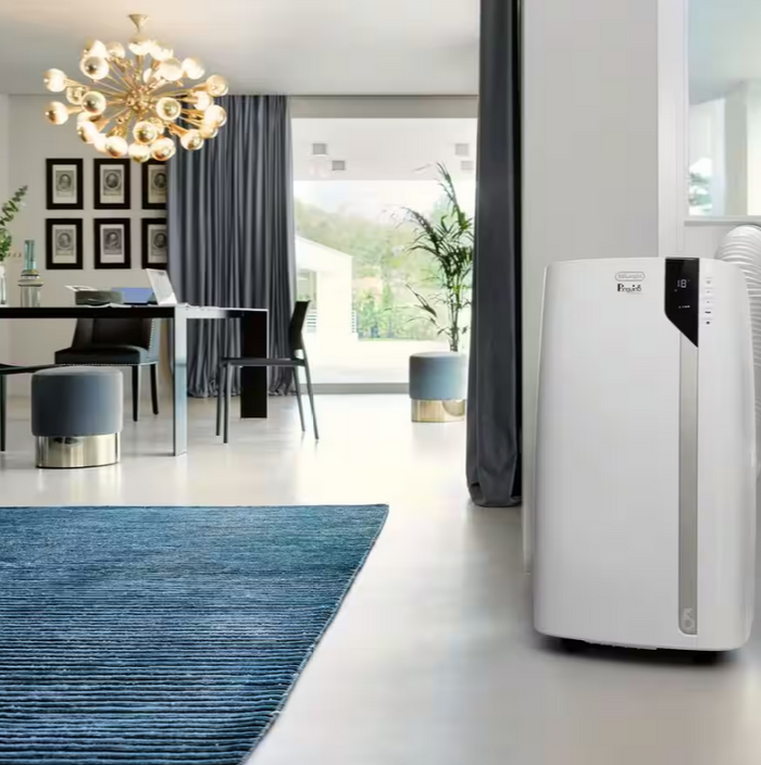 De'longhi pinguino pac ex93 - condizionatore d'aria molto silenzioso con tubo di scarico, tecnologia whisper – aria condizionata mobile per ambienti fino a 85 m³, 60 db(a), 3 velocità di ventilazione, classe energetica a+