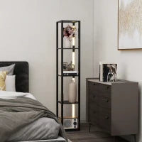 Lampada da Terra con 4 Ripiani, 3 Luminosità Regolabili e Interruttore a Pedale, 29x29x163 cm, Nero