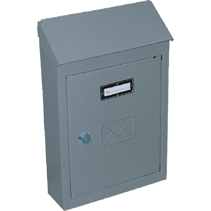Cassetta postale esterno a parete buca lettere in acciaio tetto chiave 30x20x6cm grigia