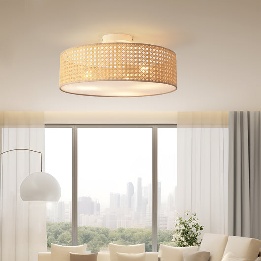 Plafoniera Ascot con Paralume Cilindrico - Effetto Rattan lux.pro