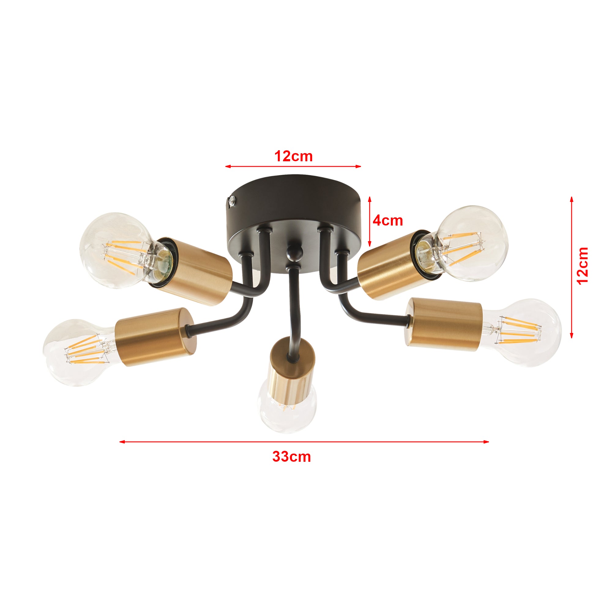 Lampada da Soffitto Barrow a 5 Luci - Nero / Oro lux.pro