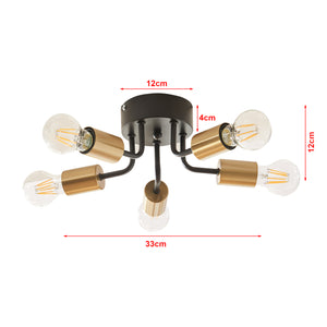 Lampada da Soffitto Barrow a 5 Luci - Nero / Oro lux.pro