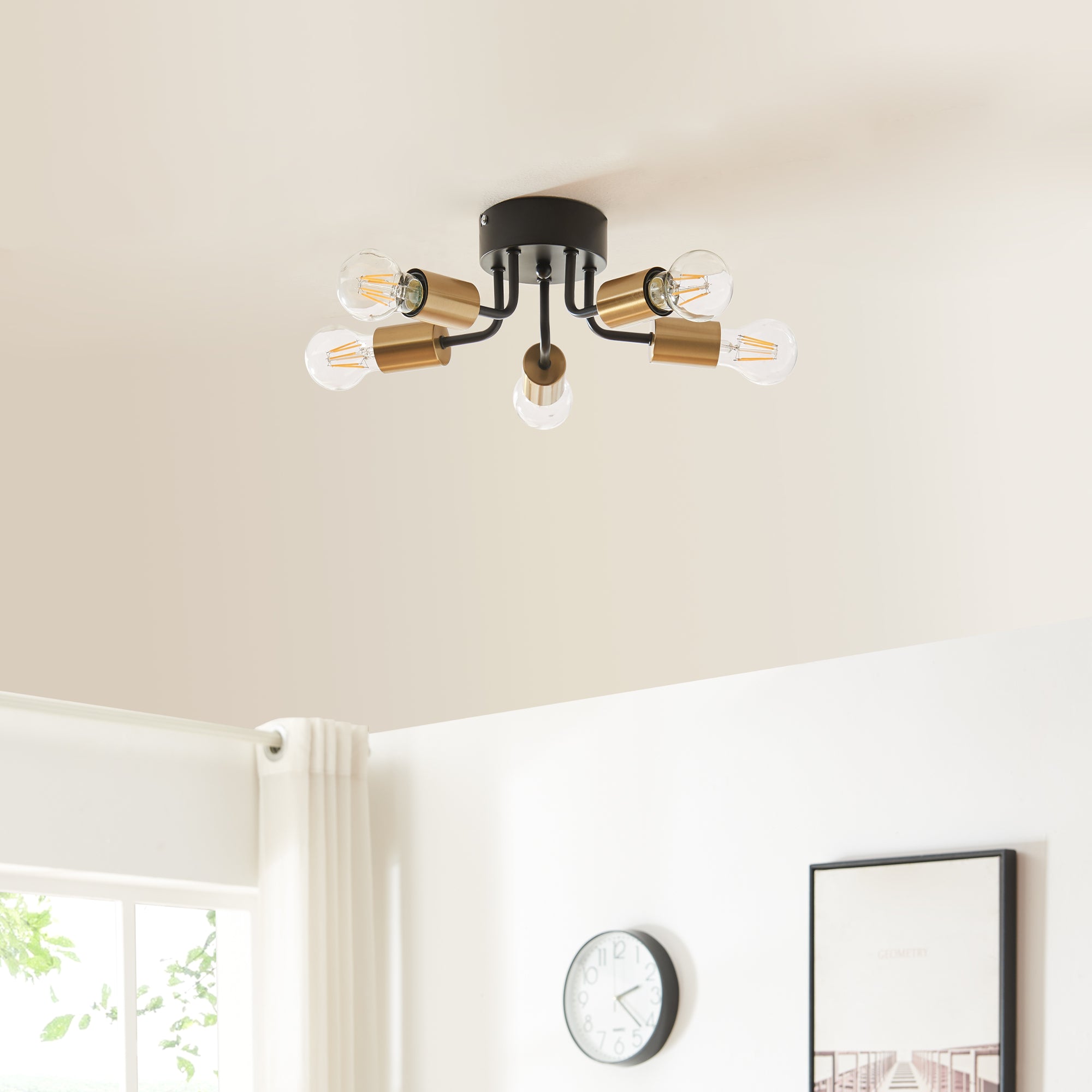 Lampada da Soffitto Barrow a 5 Luci - Nero / Oro lux.pro