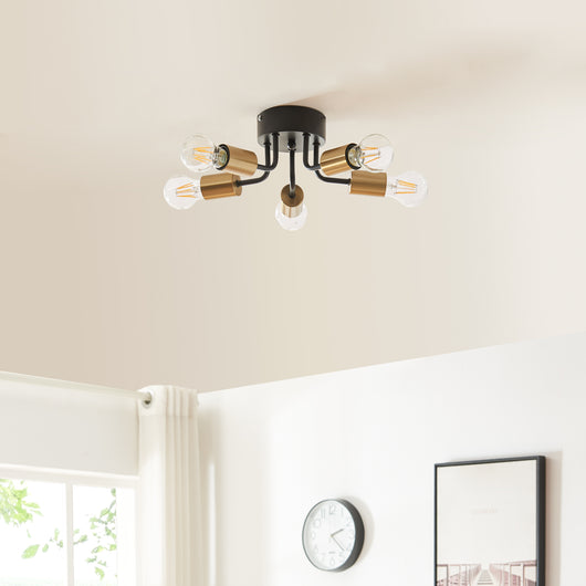 Lampada da Soffitto Barrow a 5 Luci - Nero / Oro lux.pro