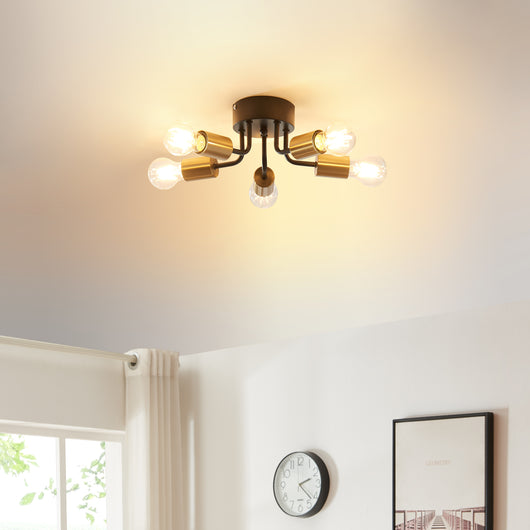 Lampada da Soffitto Barrow a 5 Luci - Nero / Oro lux.pro